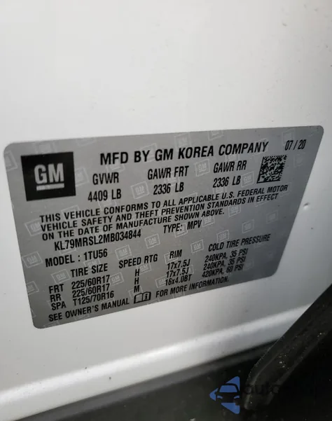 2021 Chevrolet Trailblazer Lt z USA, uszkodzony, nr VIN KL79MRSL2MB034844